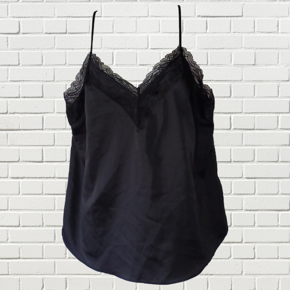 Black Satin and Lace Cami Tank Top